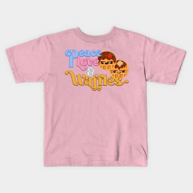 Peace Love and Waffles Kids T-Shirt by steviezee